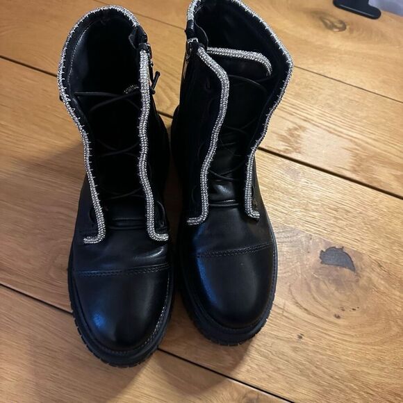 Schutz amirah black leather boots shimmer nwot 7.5 - Picture 2 of 10